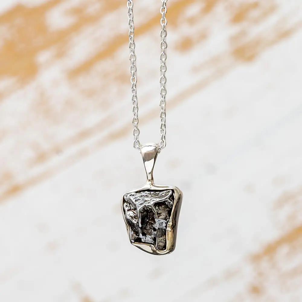 Tiny Key Pendant Necklace With Meteorite