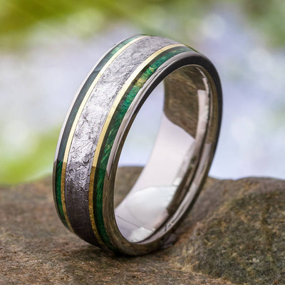 Meteorite Men's Wedding Band With Gold Stripes-2720 | Jewelry by Johan