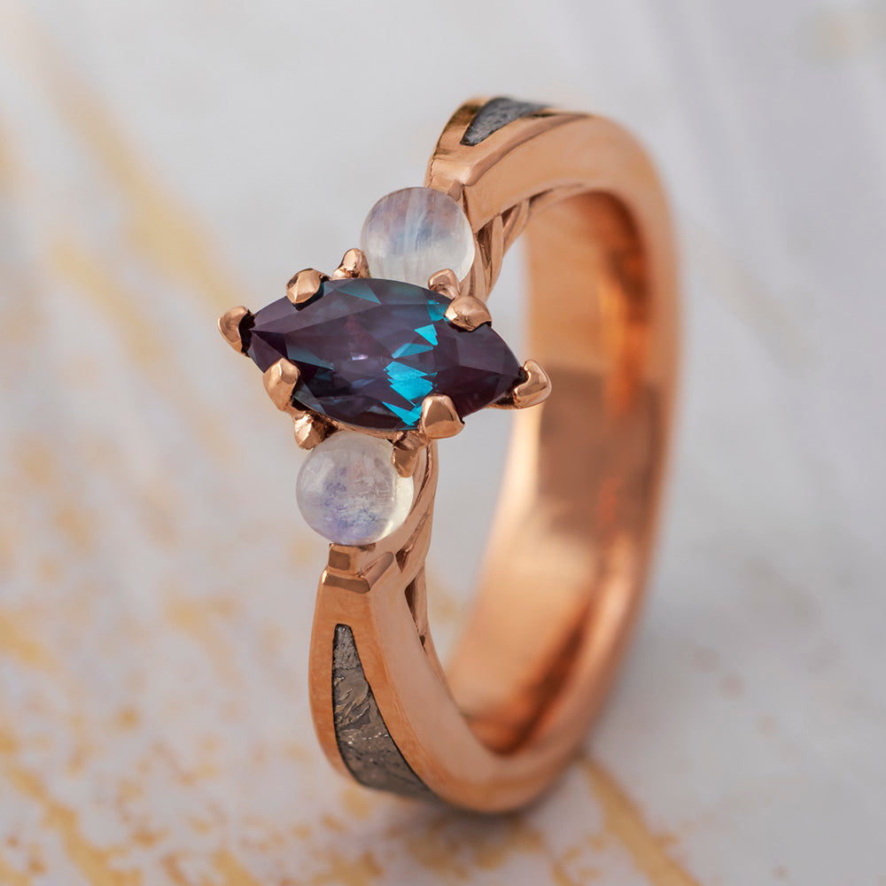 Alexandrite, Moonstone & Meteorite Engagement Ring | Jewelry by Johan