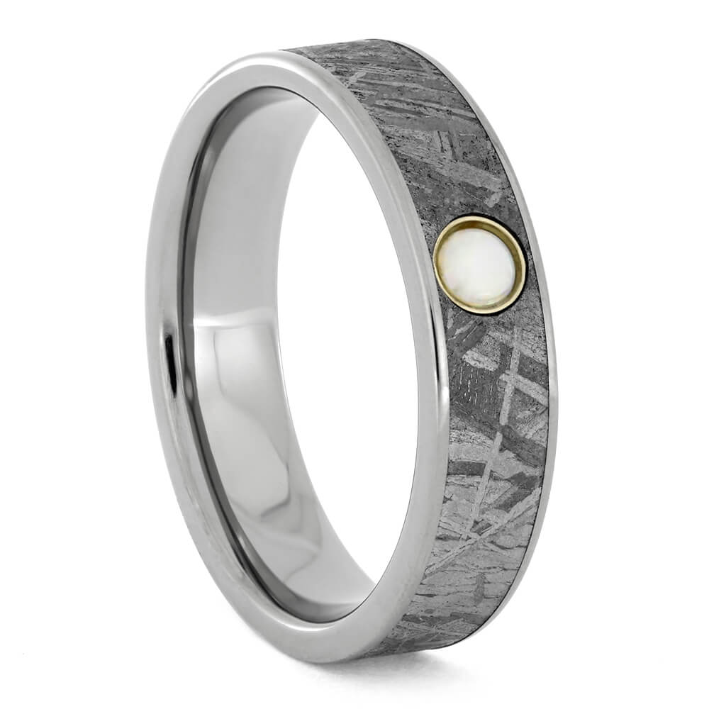 Meteorite Wedding Band in Titanium with Opal Gemstone | Jewelry by Johan