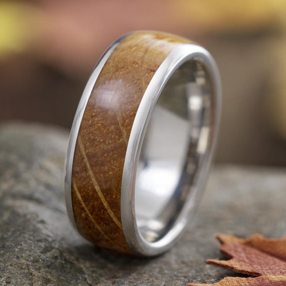 Whiskey Barrel Oak Wood Ring, Titanium Wedding Band