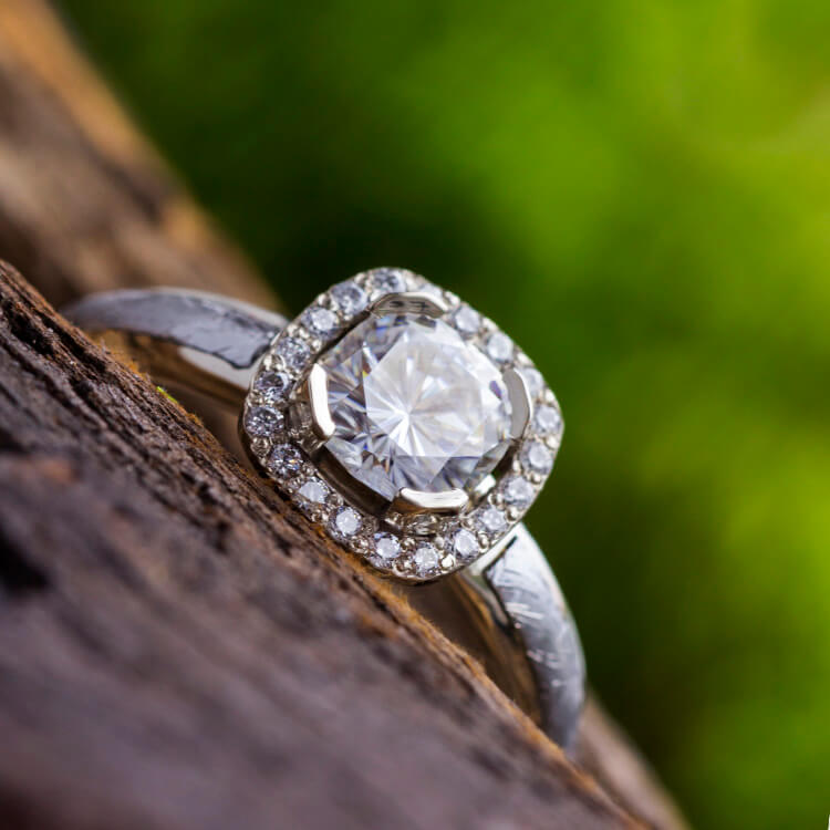 Square Halo Moissanite & Meteorite Ring with Diamond Accents | Jewelry ...