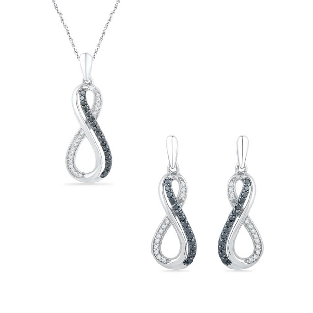 Black Diamond Infinity Earrings and Necklace Gift Set | Jewelry by Johan