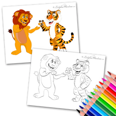 Lion and a Tiger Coloring PAge