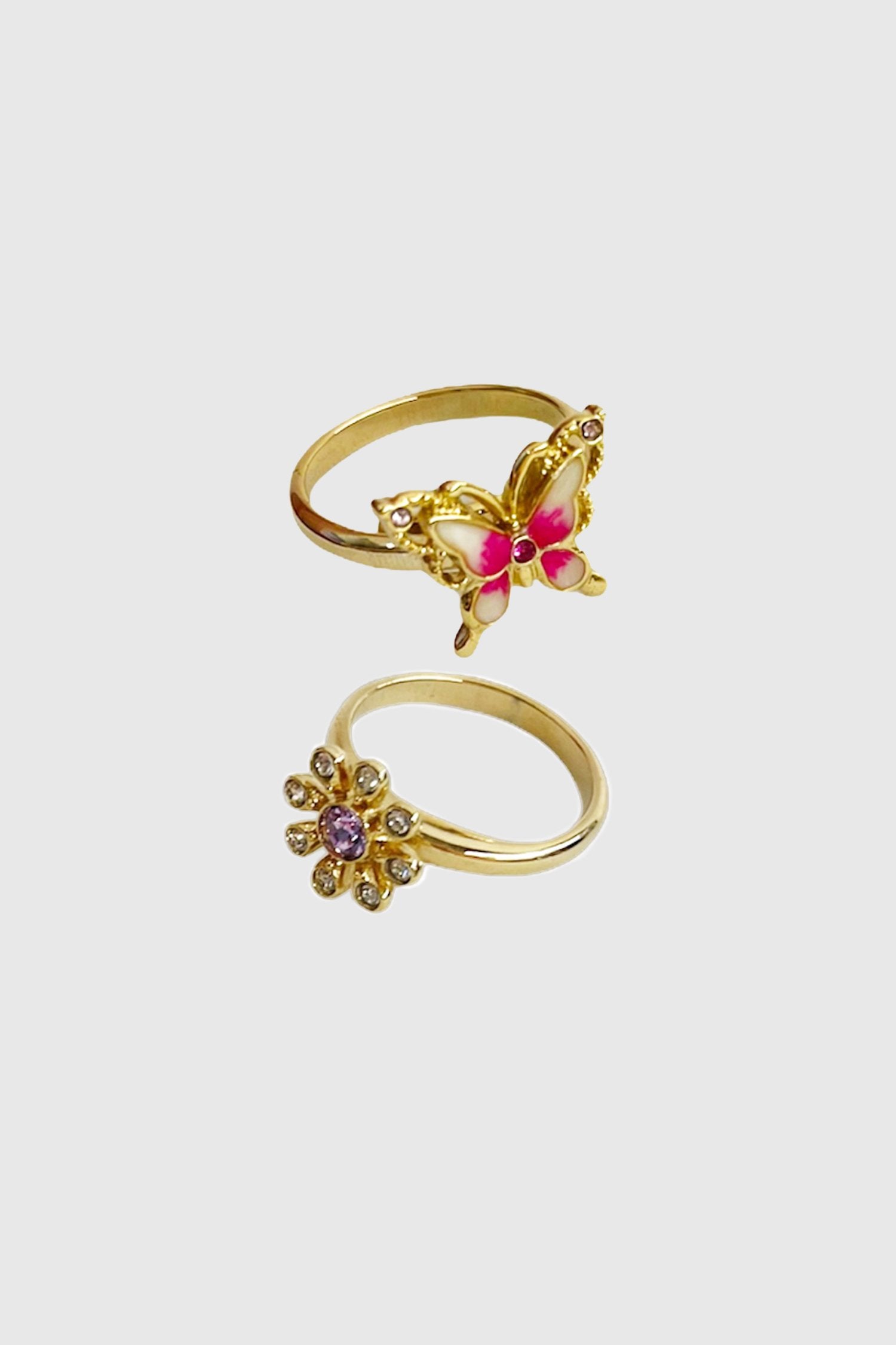 Crystal Flower and Butterfly Ring Set