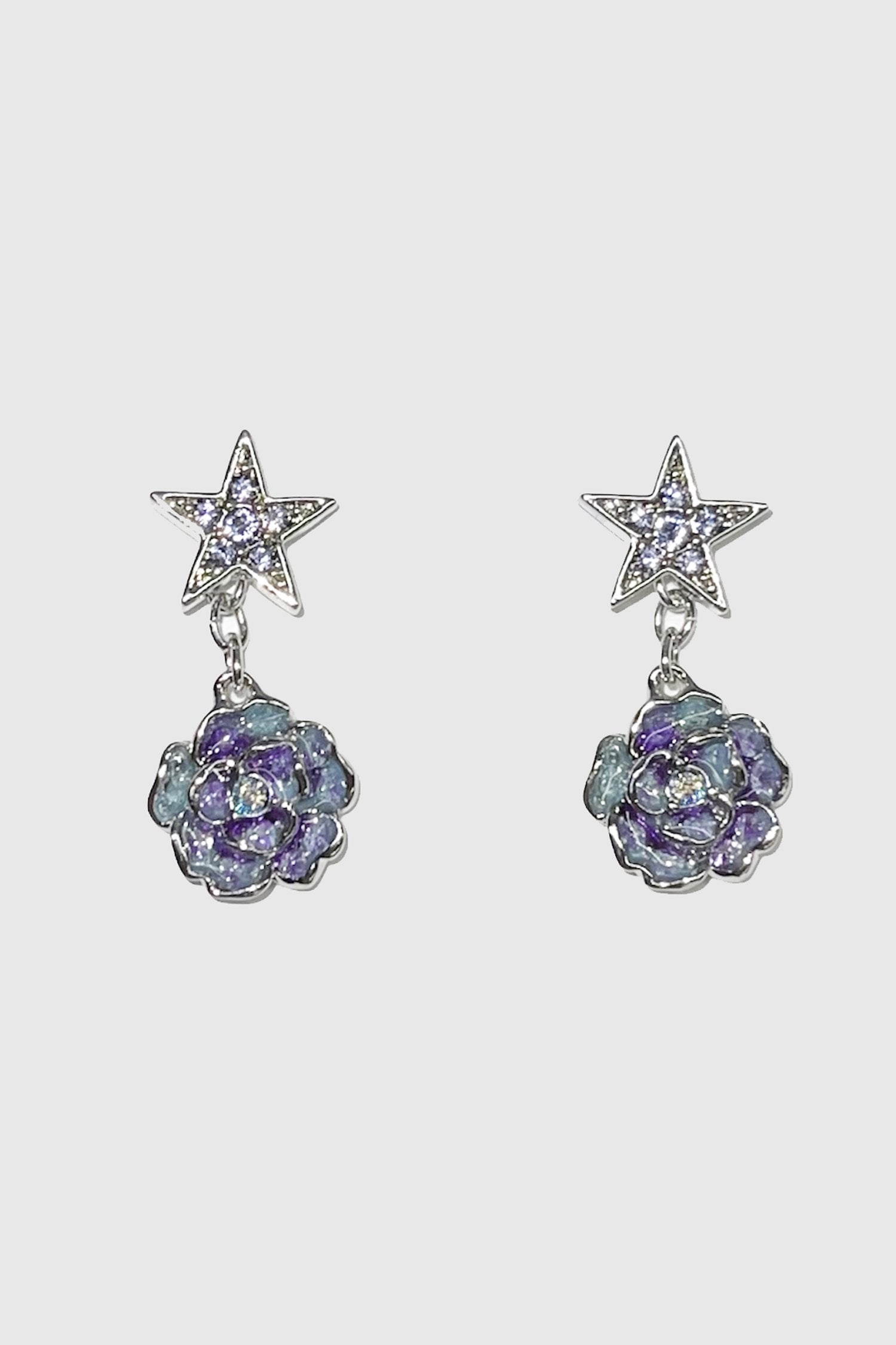 Silver Rose and Star Earrings