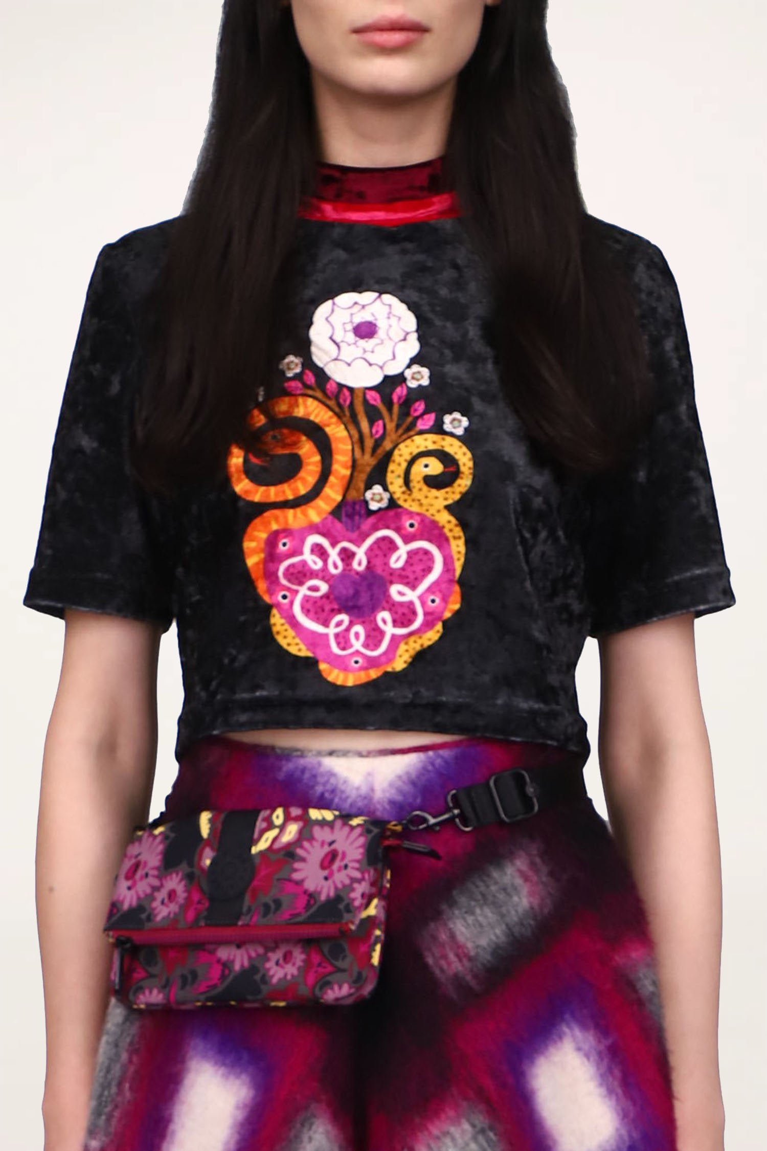 Snake Velvet Crop Top <br> Fuschia