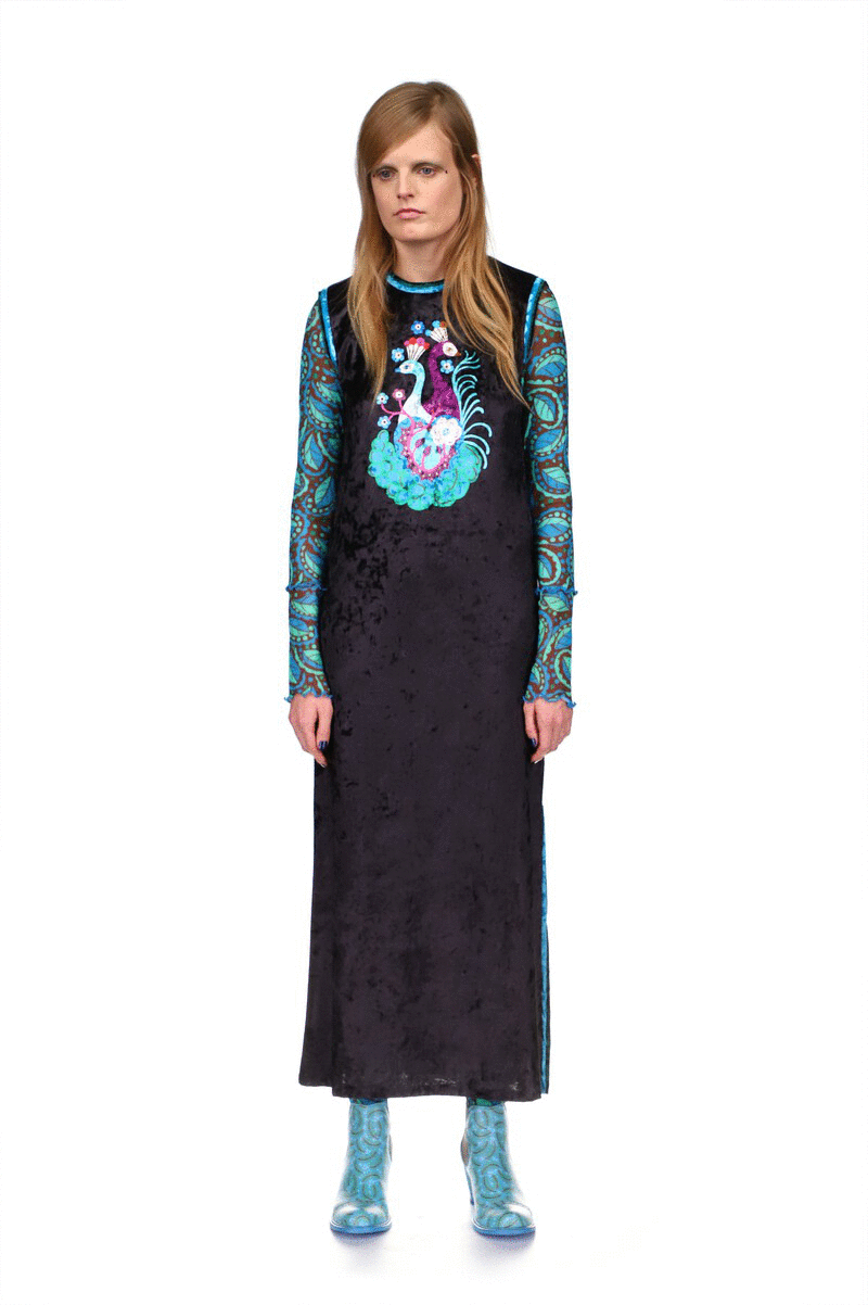Peacock Sleeveless Velvet Dress