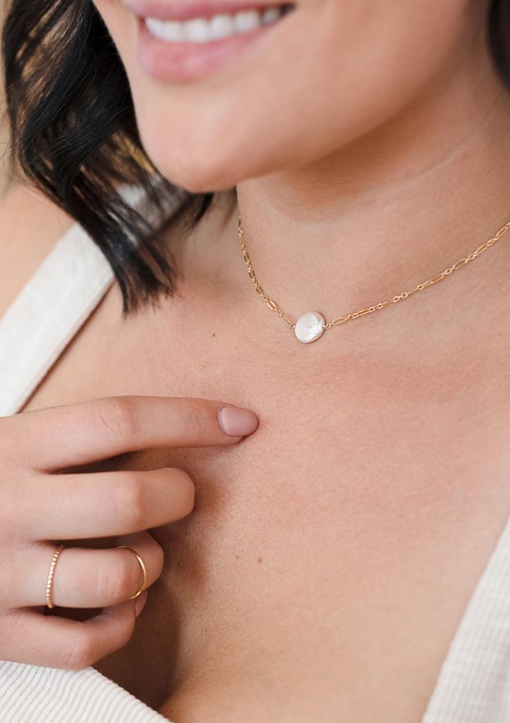 Freshwater Pearl Coin Choker - 14k Gold Fill