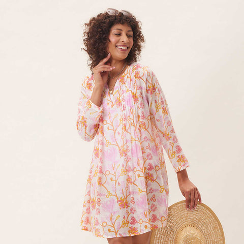 GEMMA PINK BLU COTTON PINTUCK BEACH COVER UP