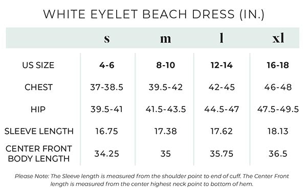 Eyelet Beach Dress Size Guide