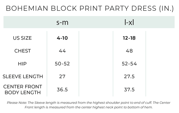 Bohemian Dress Fit Guide