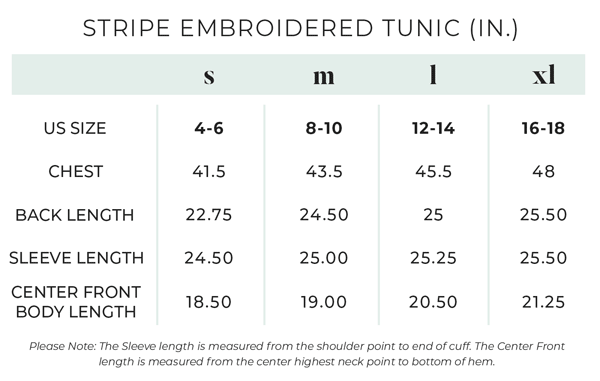 180-181-Stripe Embroidered Tunic Fit Guide
