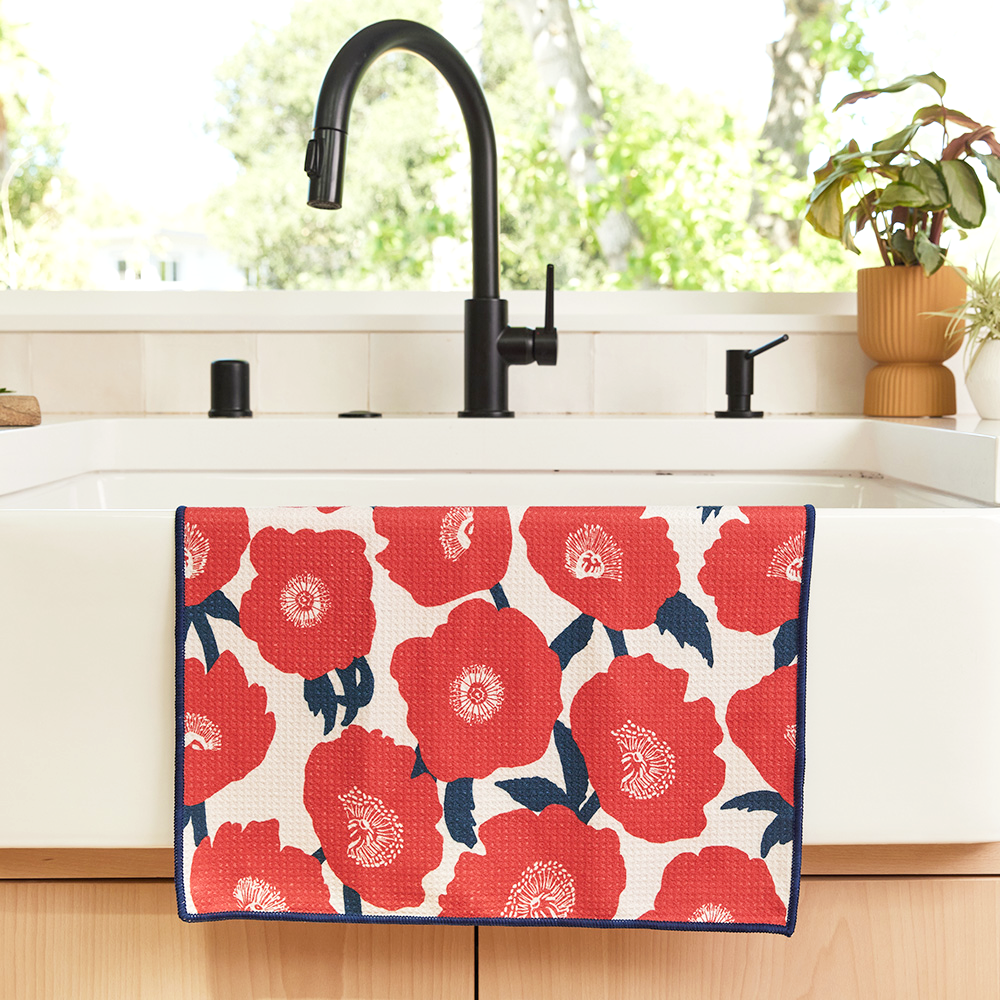 Icelandic Poppies blu Kitchen Tea Towel – rockflowerpaper LLC