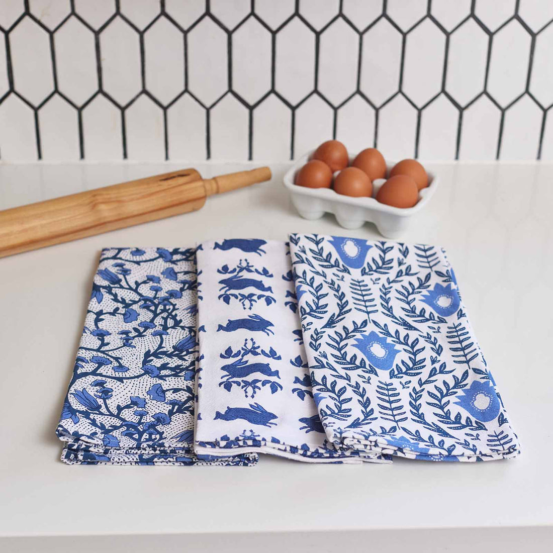 Icelandic Poppies blu Kitchen Dish Cloths (Set of 3) – rockflowerpaper LLC