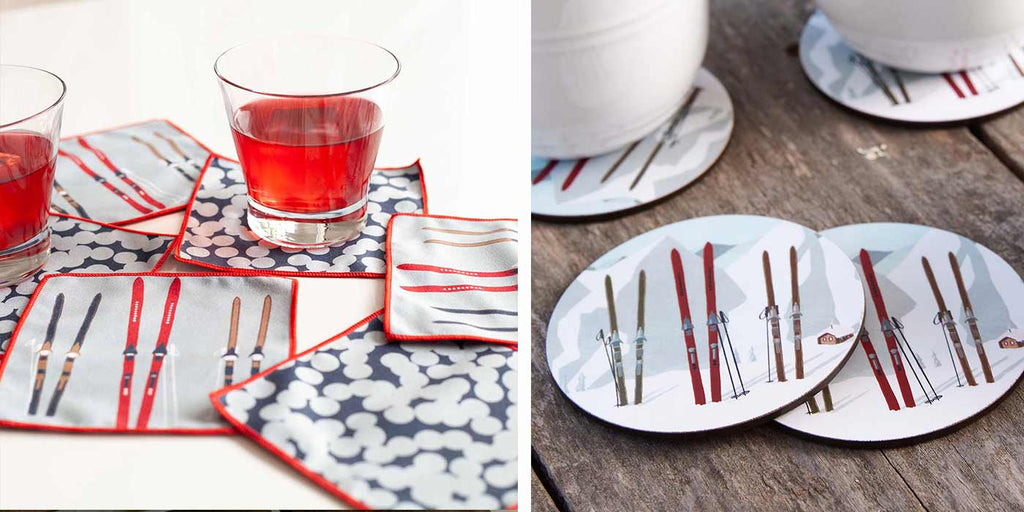 nordic ski coasters and cocktail napkins