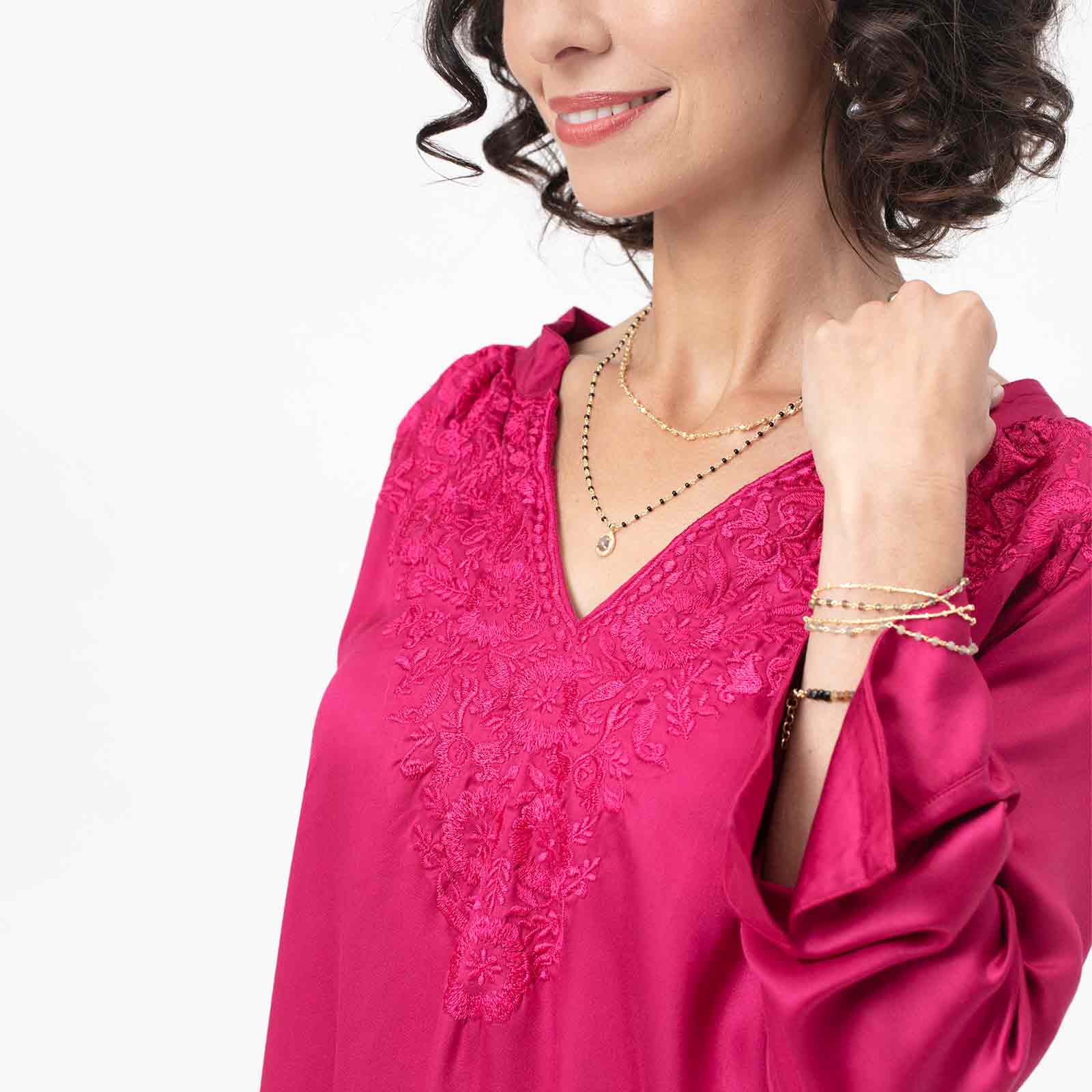 Embroidered Satin Tunic in Navy – rockflowerpaper LLC