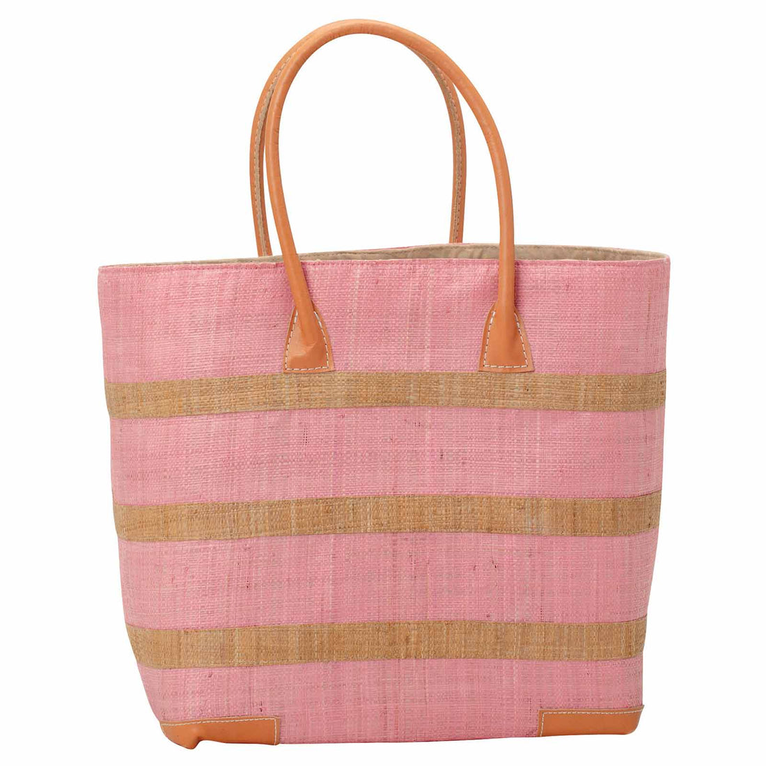 Faherty Women's Coastal Stripe Straw Beach Tote Bag - Natural, Leather/Raffia