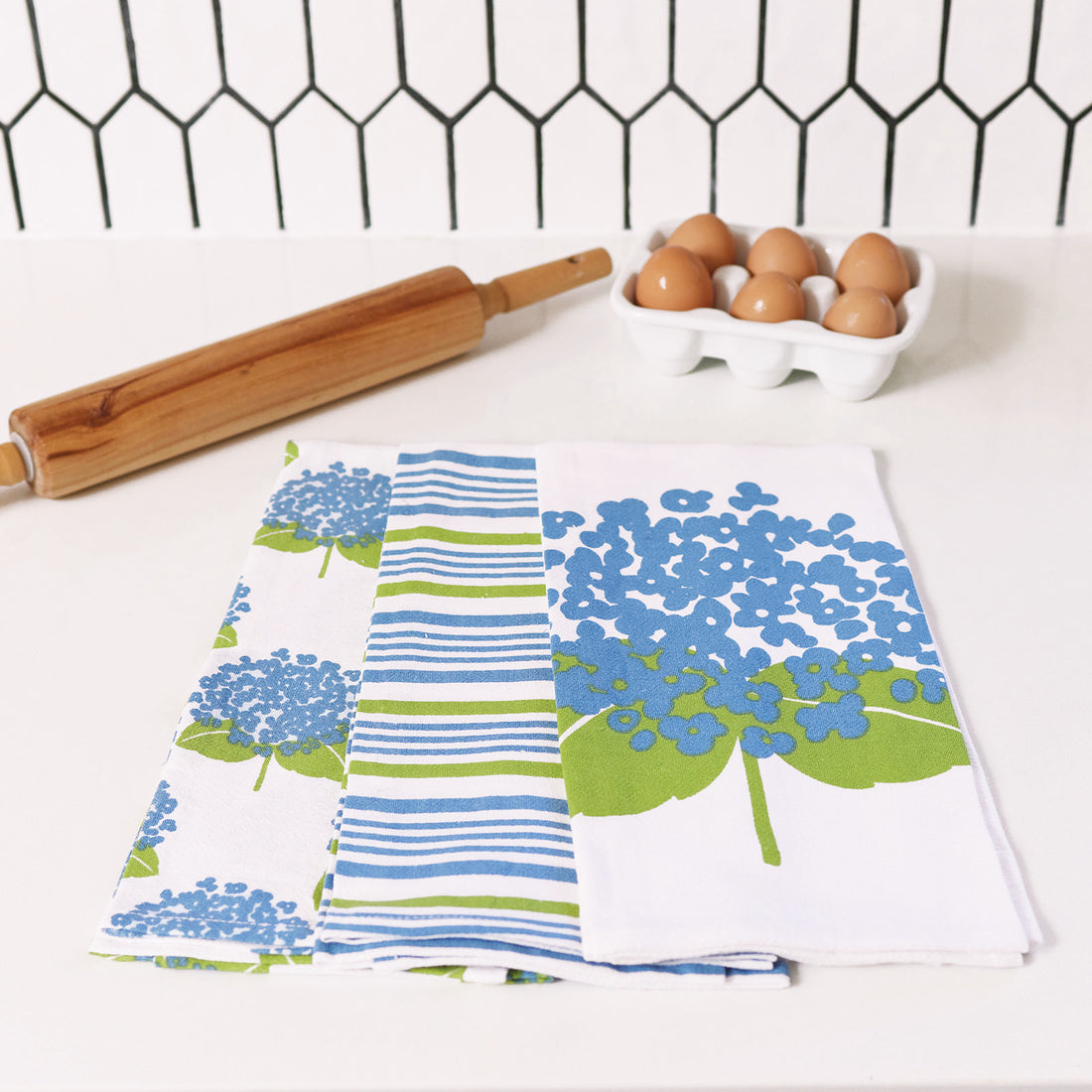 Pressed Petals Blu Kitchen Tea Towel – rockflowerpaper LLC