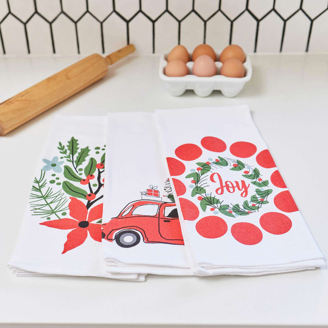 Seasonal and Holiday Cotton Kitchen Towels Set Of 3