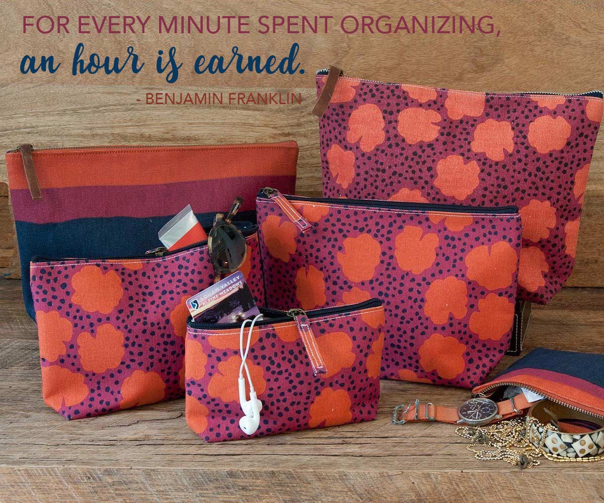 floral print makeup bag sets in purple and orange