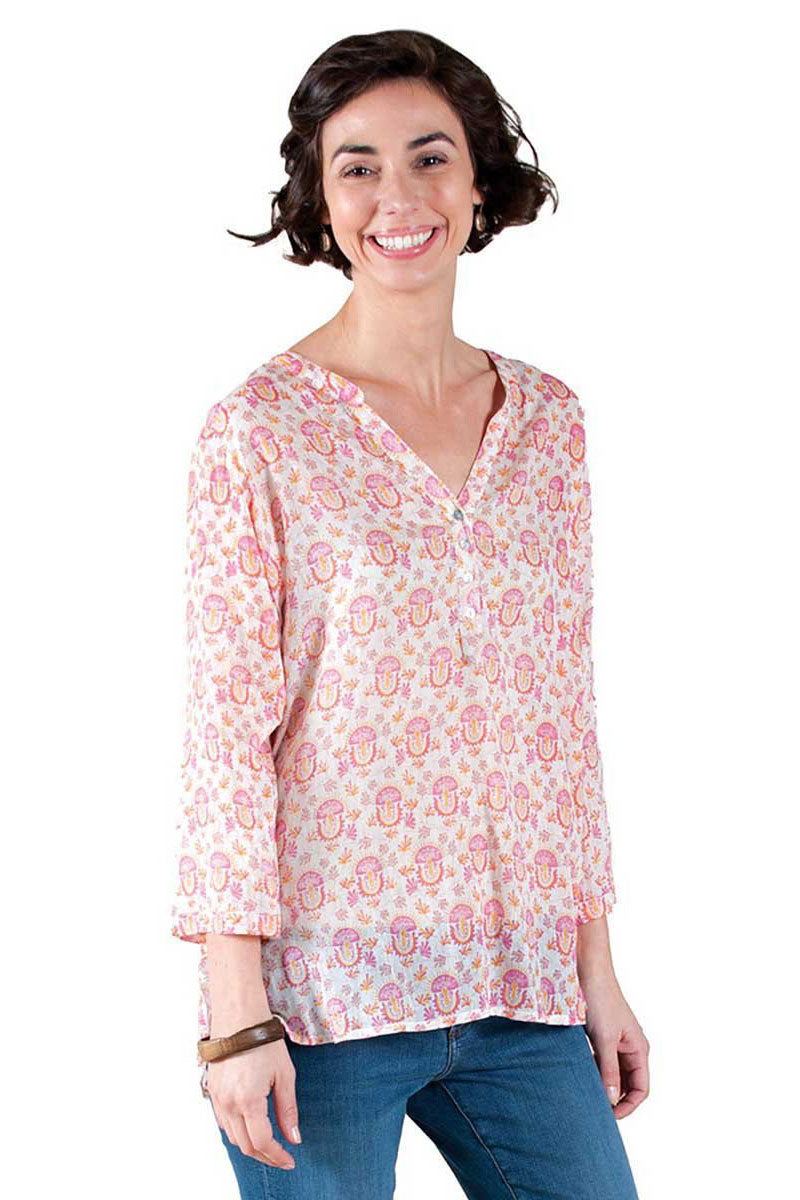 Cotton Voile Tunic in a Pretty Pink Print