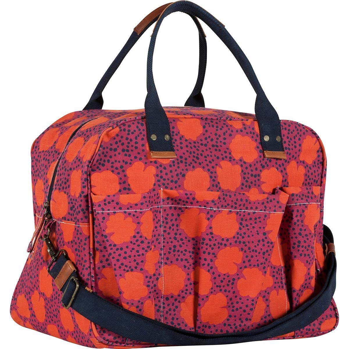 red and purple floral print overnighter tote bag