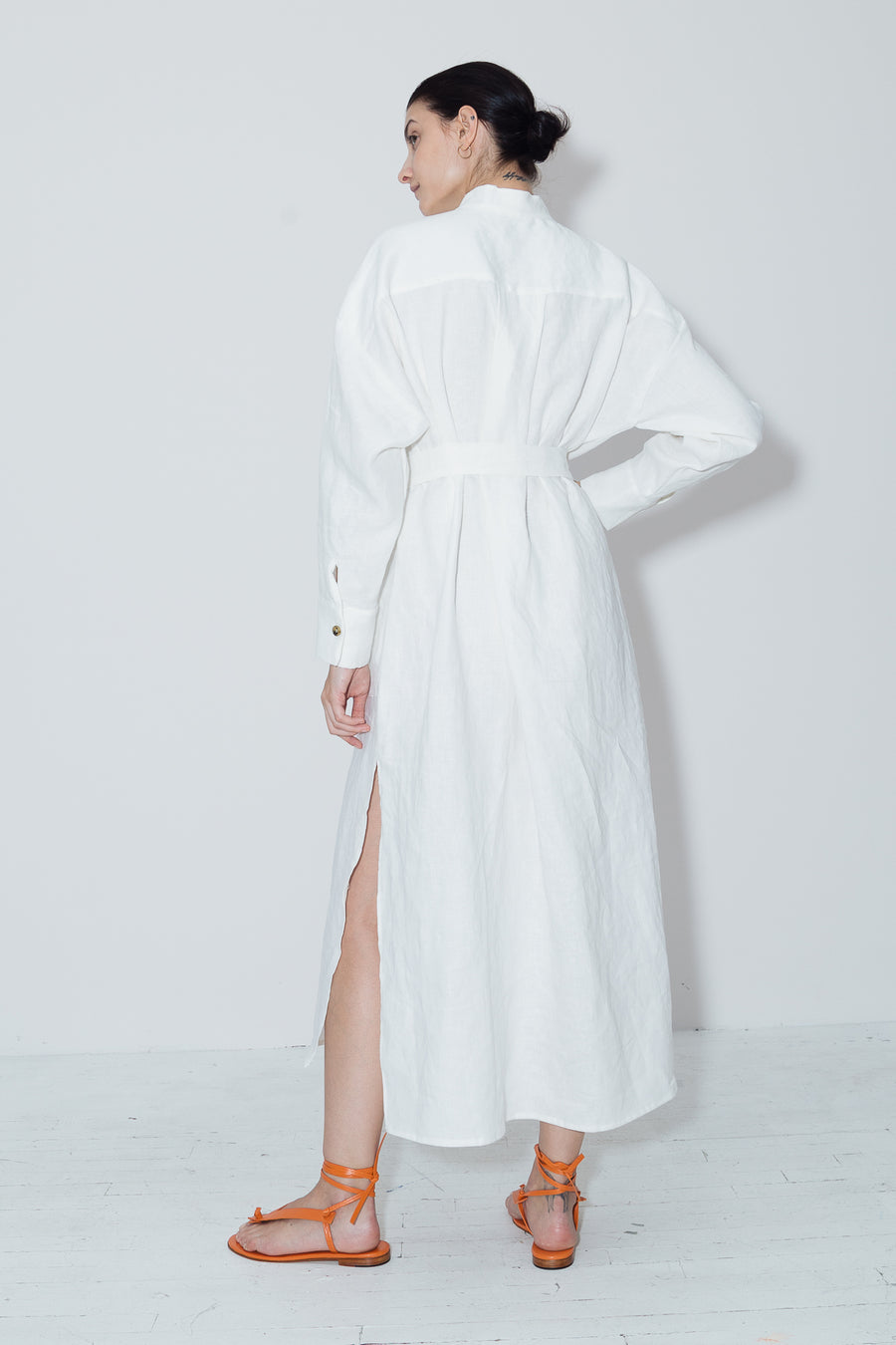 white linen kaftan dress