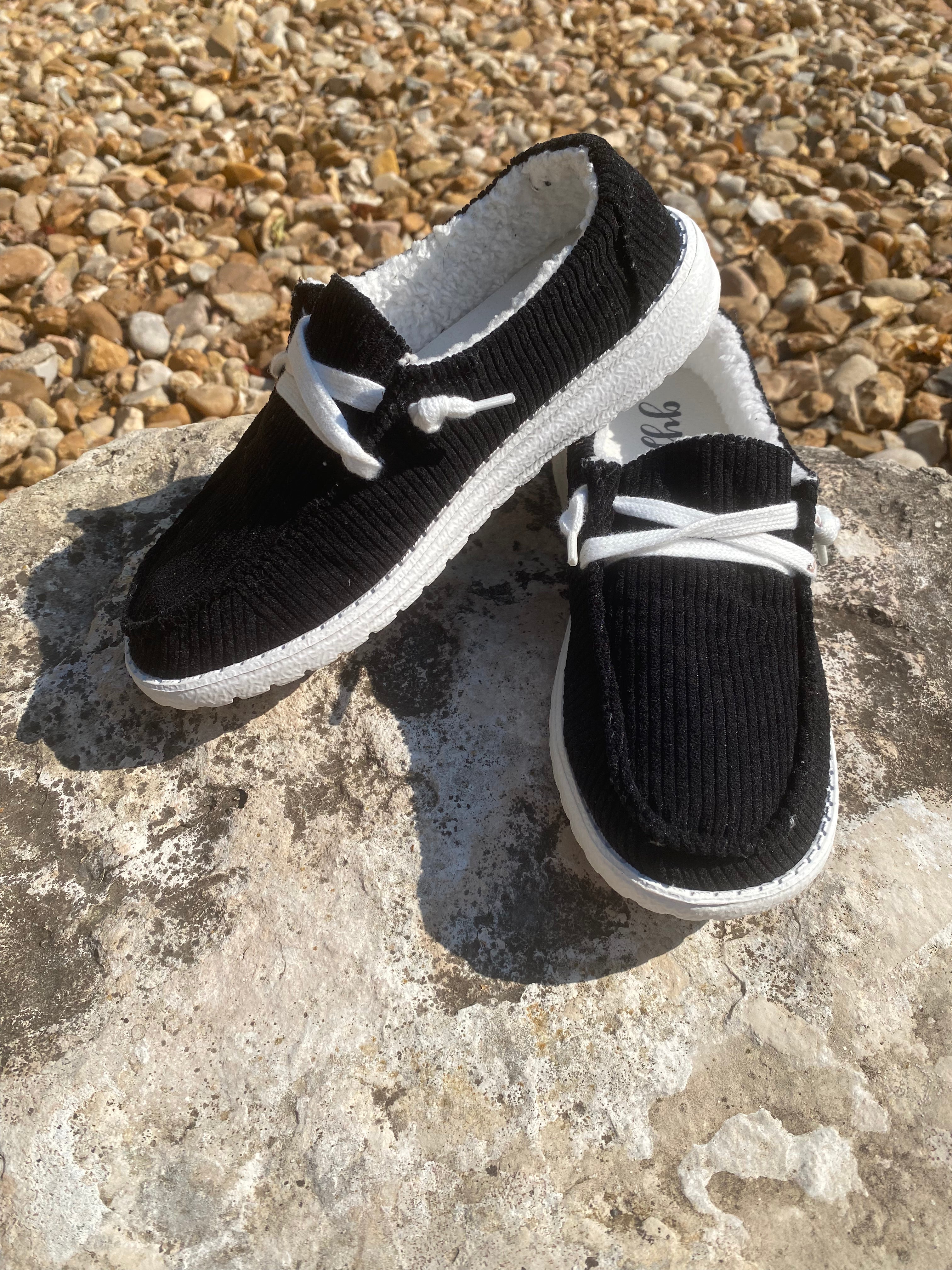 Black Corduroy Gypsy Jazz Shoes with Fleece