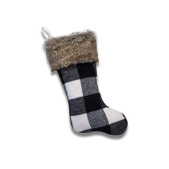 Neutral White Stripe Stitch Christmas Stocking with Velvet Cuff