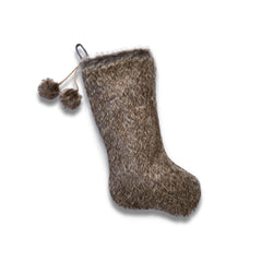 Neutral White Stripe Stitch Christmas Stocking with Velvet Cuff