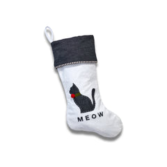 Neutral White Stripe Stitch Christmas Stocking with Velvet Cuff