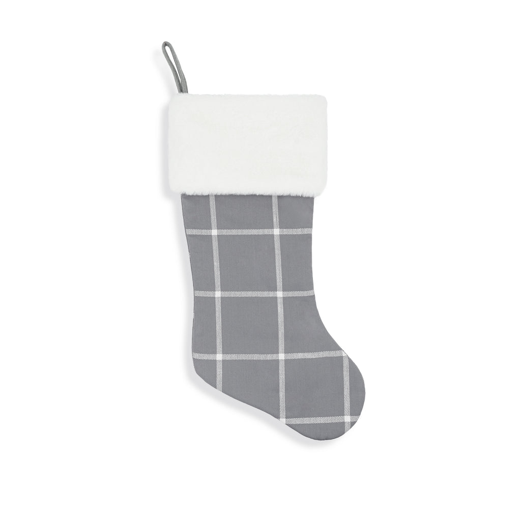 Neutral White Stripe Stitch Christmas Stocking with Velvet Cuff