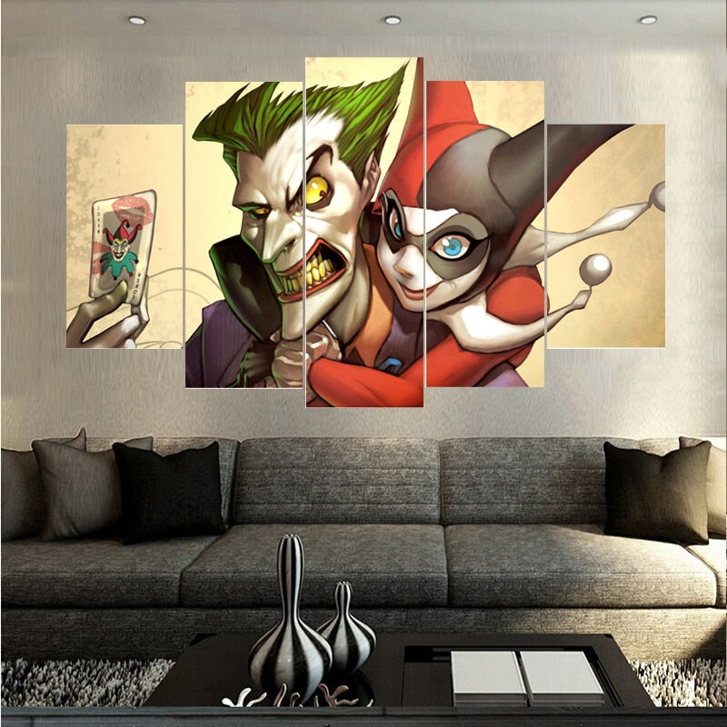 5 Panel Framed Animated Joker And Harley Quinn Wall Art Canvas Print Epoch Gamer