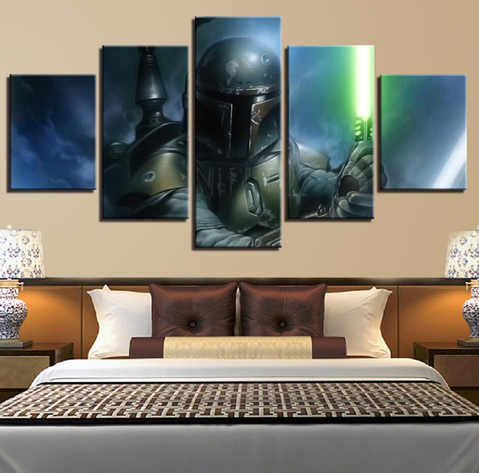 5 Panel Star Wars Boba Fett Light Saber Modern Canvas Wall Art Print Epoch Gamer