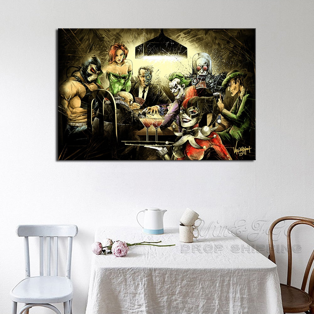 Decor Wall Art Print Canvas Pictures Joker Harley Quinn Playing Poker Poster Abstract Batman Arkham City Game Paintings