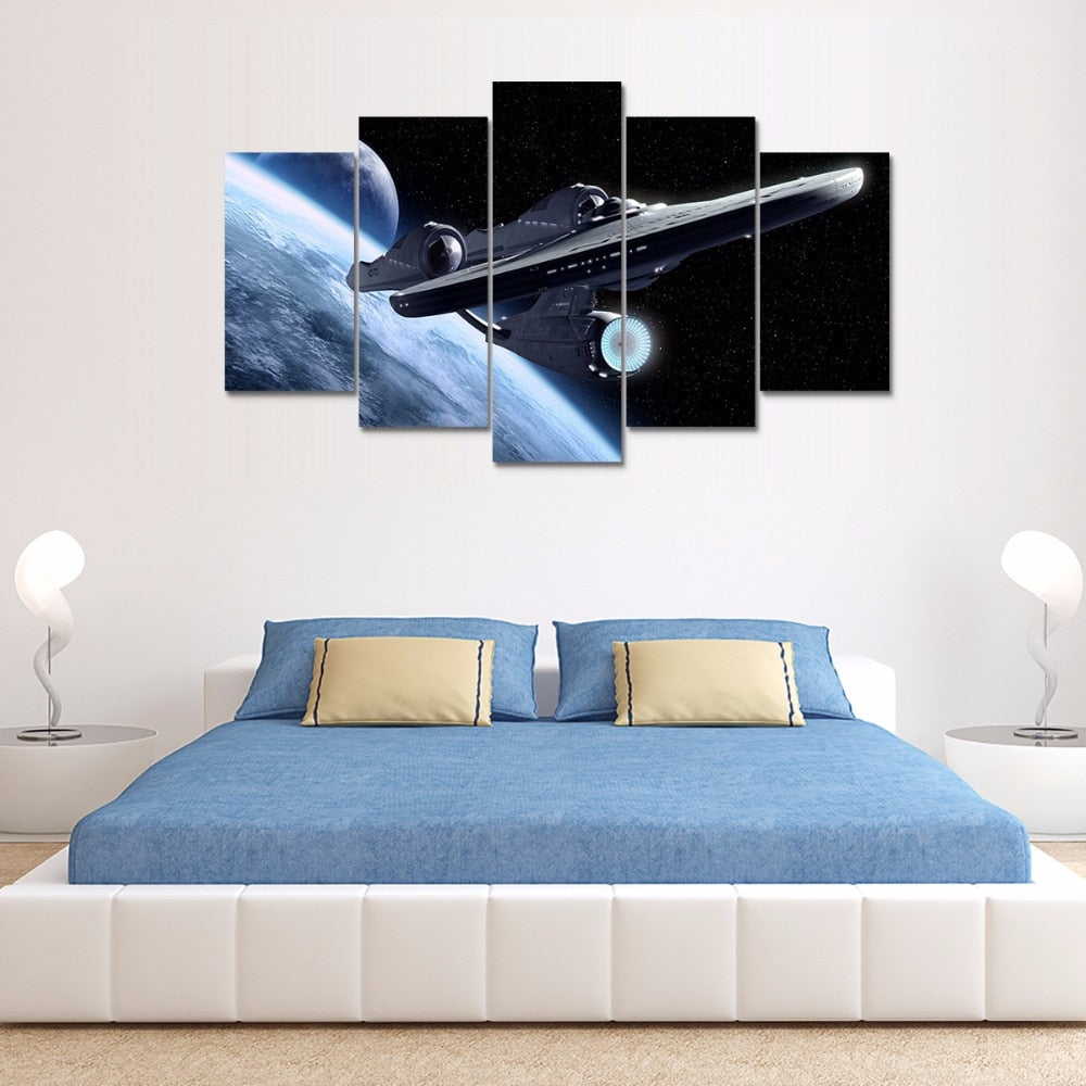 5 Panel Framed Star Trek Enterprise Modern Decor Canvas Wall