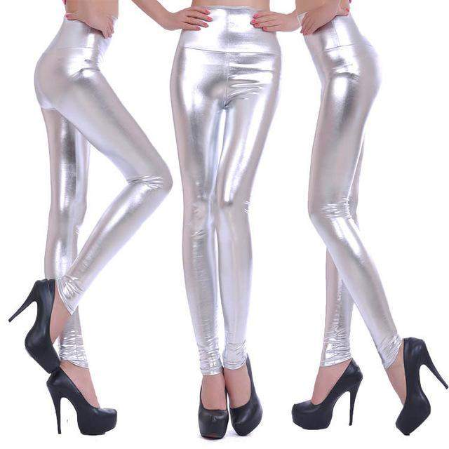 high waisted silver leggings