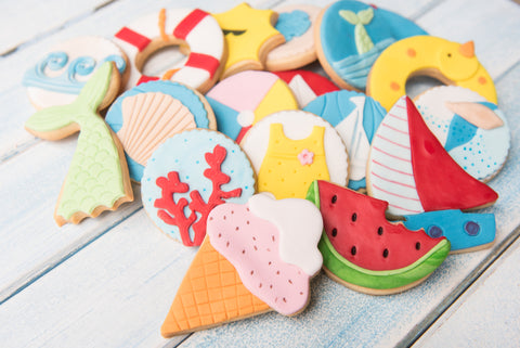 Colorful cookies with fondant made with cookie cutters