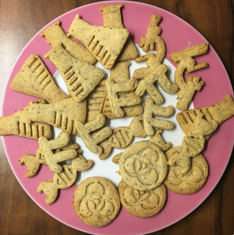 Sugar-free cookies made from cookie cutters for scientists - Erlenmeyer flask cookies, Pi cookies