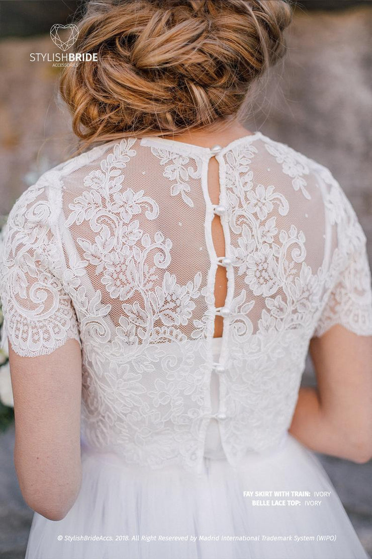 Belle Buttoned back Wedding or Engagement Lace Crop - White or Ivo – StylishBrideAccs