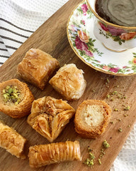 Serving Baklava with coffee and tea for guest at parties and special occasions