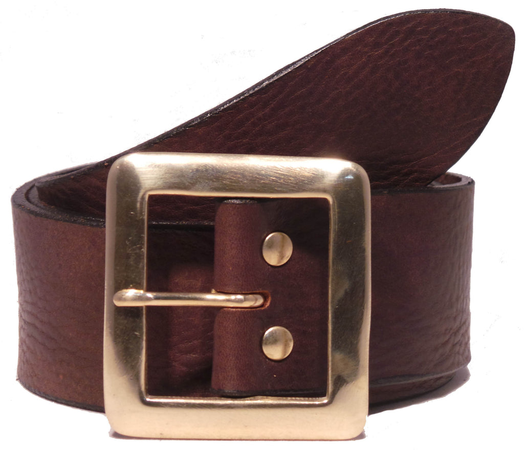 For Sale Brown Leather Belt | Brass Square 2 Inch Buckle – BuckleMyBelt