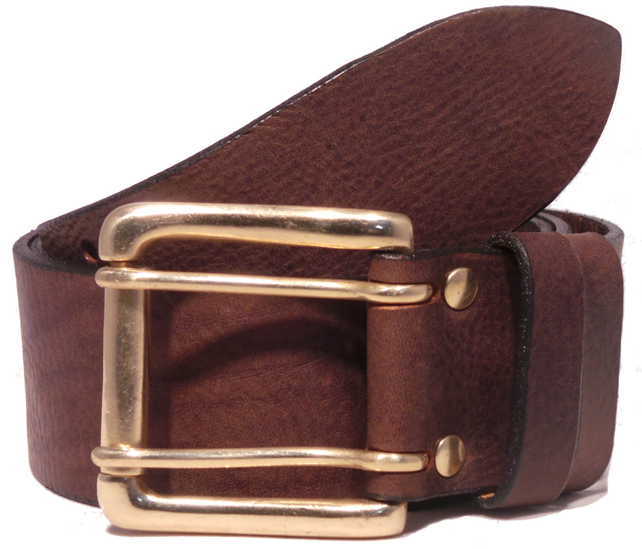 Buy 2 Prong Brass Roller 2 Loop 2 Inch Dark Brown Leather Belt – Buckle ...