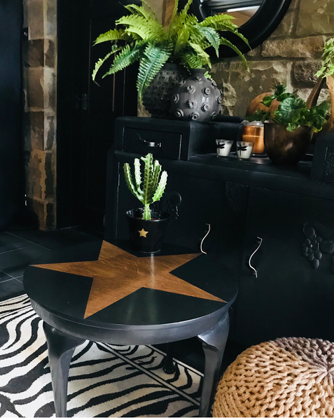 Black star upcycled vintage side table styled by Sally Worts 