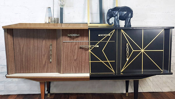 Before and after of a upcycling a sideboard