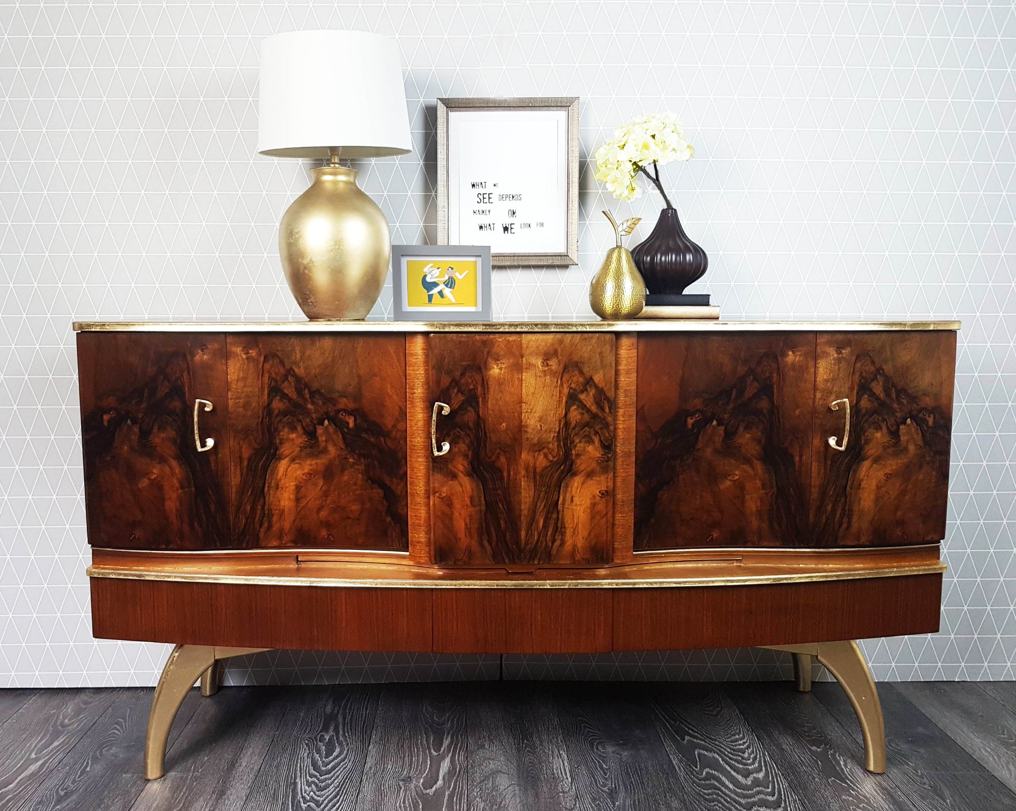 Refinished Walnut Gold Beautility Sideboard With Pull Out