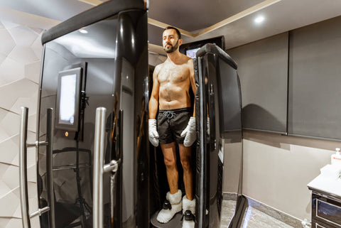 man in a cryotherapy chamber