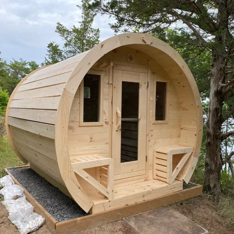 Barrel sauna outdoors