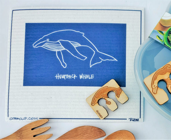 humpback whale swedish dishcloth sustainable swap eco kitchen counter cleaner coraclip bag clip all natural